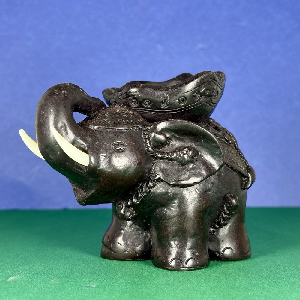 Handcrafted‎ Small Black Elephant Candle Holder Intricate Detailing